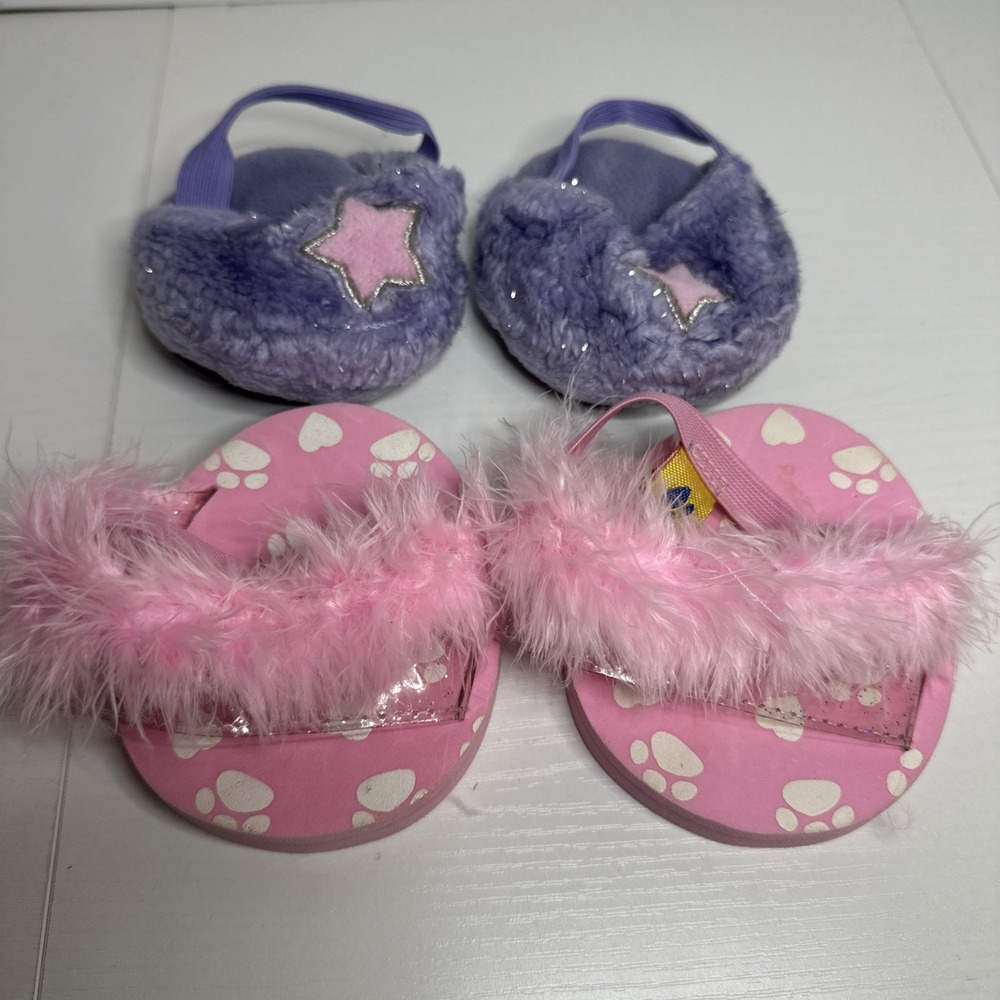 Lot of 2 Purple Slippers & Pink Fuzzy Slippers For Build A Bear Dolls BABW